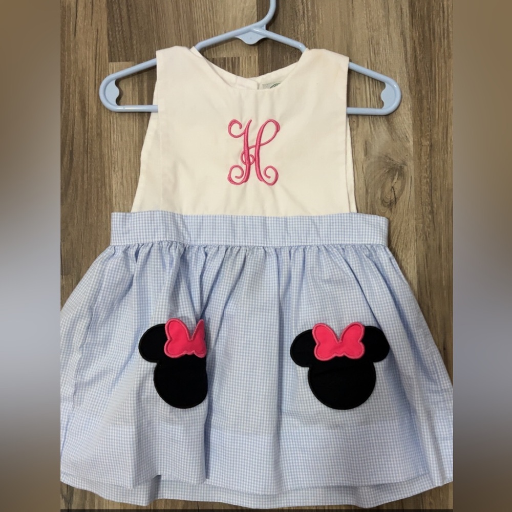 Personalized White & Light Blue Gingham Girls' Dress with Minnie Accents